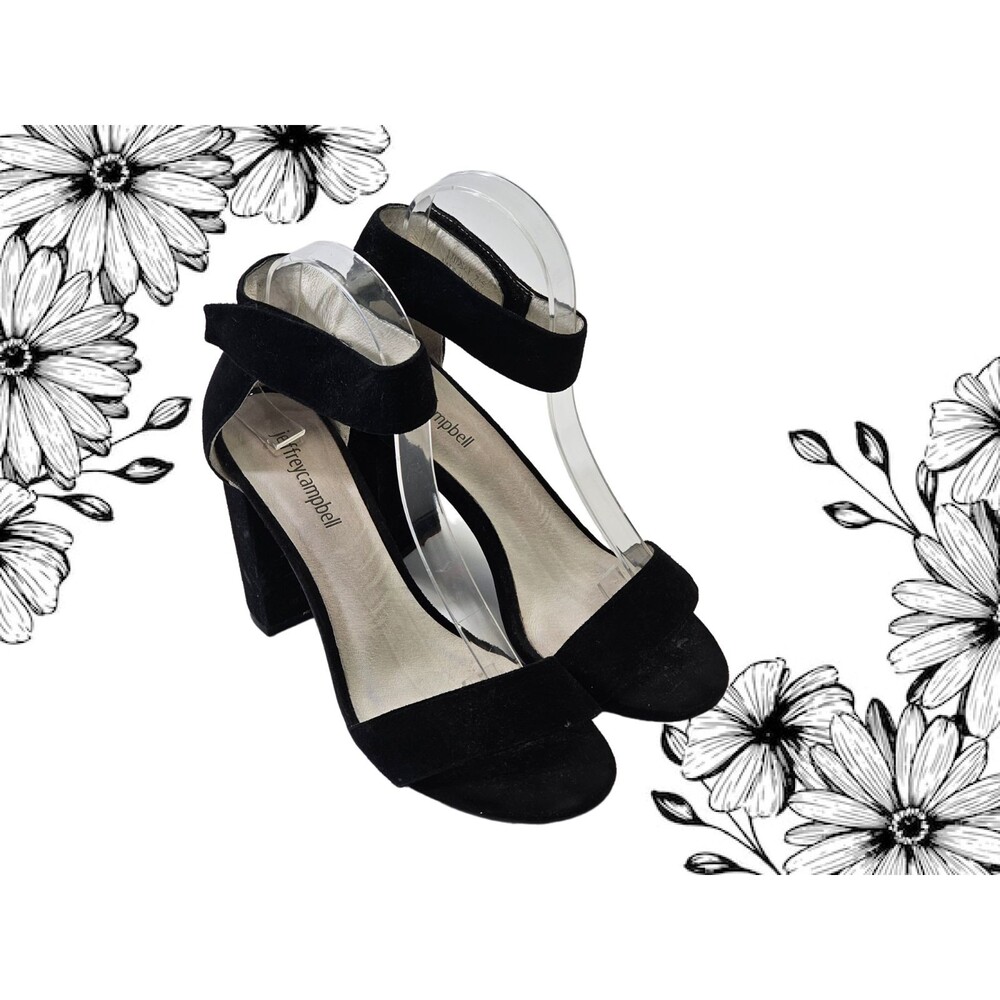 Jeffrey Campbell Women's 7.5‎ Lindsay Black Suede Sandal High Heel Pumps EUC